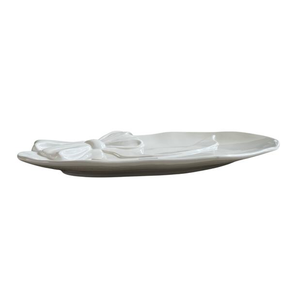 Handmade in Italy Embossed White Bow Ceramic Serving Platter 12x16 Oval NEW - Picture 13 of 16
